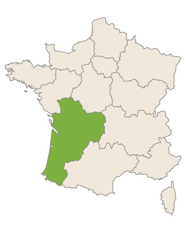 Carte de la région Nouvelle-Aquitaine
